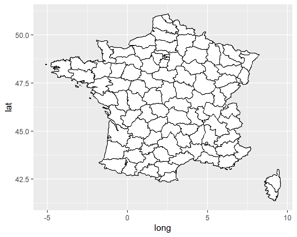 Default map of France in ggplot2