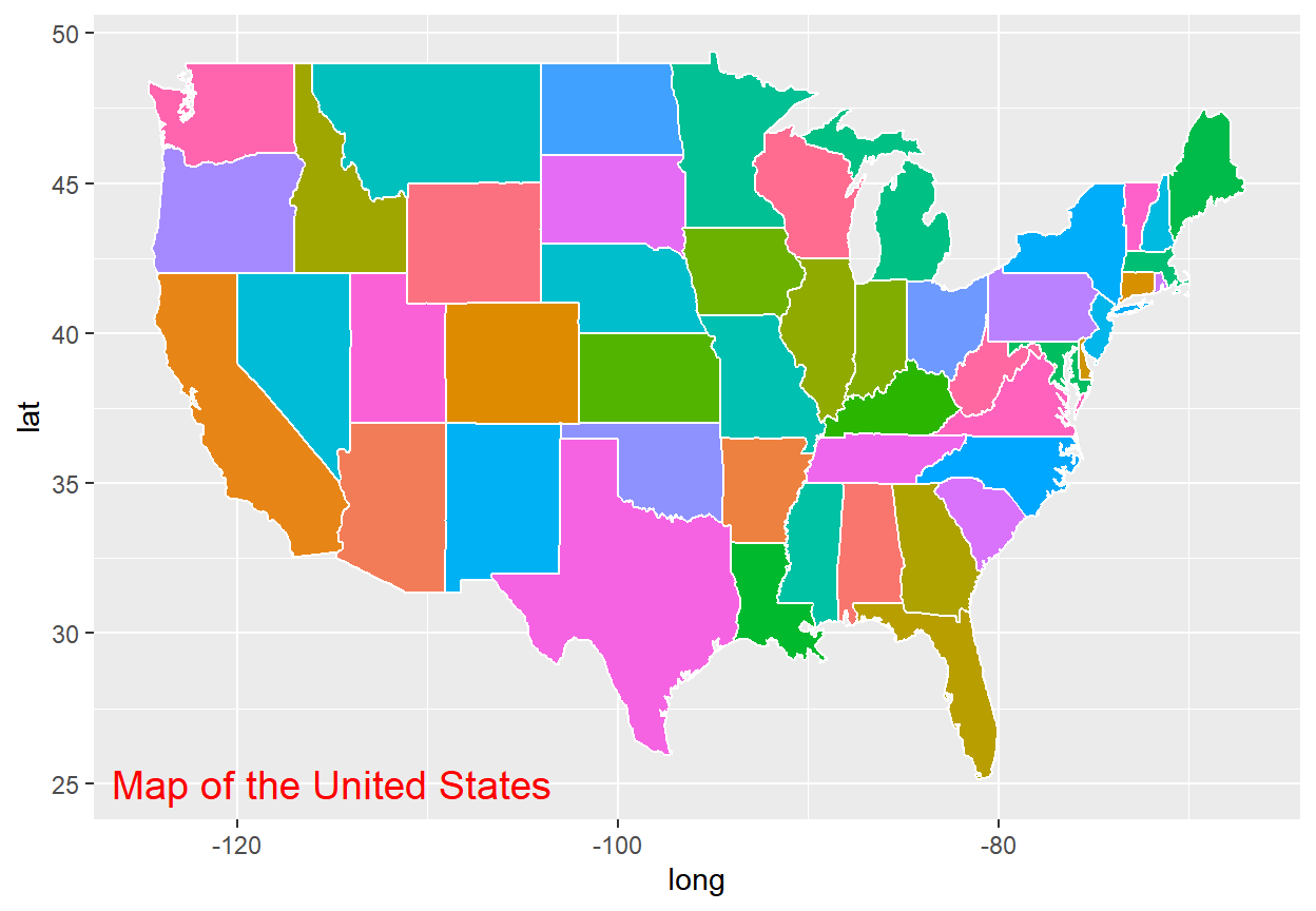 Customize the size and the color of the text using geom_text